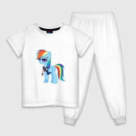 Детская пижама хлопок с принтом Pony - Rainbow Dash в Курске, 100% хлопок |  брюки и футболка прямого кроя, без карманов, на брюках мягкая резинка на поясе и по низу штанин
 | Тематика изображения на принте: applejack | friendship | mylittlepony | rainbow dash | twilight sparkle | waifu | вайфу | дружба это магия | кони | моя маленькая пони | мультфильм | пони | радуга | ренбоу деш | эплджек