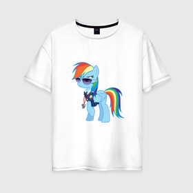 Женская футболка хлопок Oversize с принтом Pony - Rainbow Dash в Курске, 100% хлопок | свободный крой, круглый ворот, спущенный рукав, длина до линии бедер
 | applejack | friendship | mylittlepony | rainbow dash | twilight sparkle | waifu | вайфу | дружба это магия | кони | моя маленькая пони | мультфильм | пони | радуга | ренбоу деш | эплджек