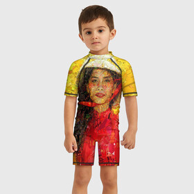 Детский купальный костюм 3D с принтом Вьетнам в Курске, Полиэстер 85%, Спандекс 15% | застежка на молнии на спине | вьетнам | девушка | лето | молодежное | пестрое | позитив
