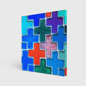 Холст квадратный с принтом Крестик в Курске, 100% ПВХ |  | абстракция | детское | молодежное | тетрис | хайп | цветное | яркое