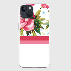 Чехол для iPhone 13 с принтом Нежные Розы в Курске,  |  | линии | листья | минимализм | полосы | природа | растение | розы | цветы