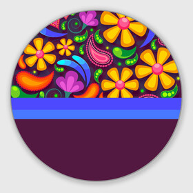 Коврик для мышки круглый с принтом Мультяшные Цветы в Курске, резина и полиэстер | круглая форма, изображение наносится на всю лицевую часть | линии | минимализм | мультяшные цветы | полосы | рисунок | узоры | цветы