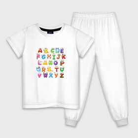 Детская пижама хлопок с принтом Английский Алфавит в Курске, 100% хлопок |  брюки и футболка прямого кроя, без карманов, на брюках мягкая резинка на поясе и по низу штанин
 | Тематика изображения на принте: алфавит | английский алфавит | буквы | буквы с глазами | красочные буквы | персонажи