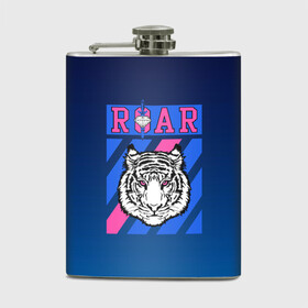 Фляга с принтом Roar Tiger в Курске, металлический корпус | емкость 0,22 л, размер 125 х 94 мм. Виниловая наклейка запечатывается полностью | roar | большая кошка | полосатый | тигр | тигрица | хищник