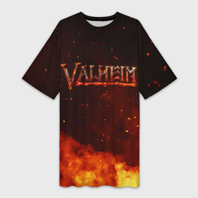 Платье-футболка 3D с принтом Valheim огненный лого в Курске,  |  | fantasy | mmo | valheim | valve | валхейм | вальхейм | викинги | выживалка | игра | королевская битва | ммо | ролевая игра | фэнтази
