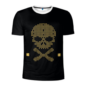 Мужская футболка 3D спортивная с принтом Пиратский через из золота в Курске, 100% полиэстер с улучшенными характеристиками | приталенный силуэт, круглая горловина, широкие плечи, сужается к линии бедра | hell | skull | ад | скелет | ужасы | череп | черепушка