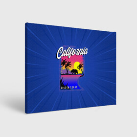 Холст прямоугольный с принтом California golden coast в Курске, 100% ПВХ |  | california | golden coast | гризли | закат | калифорния | медведь | пальмы | природа