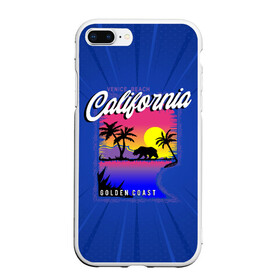 Чехол для iPhone 7Plus/8 Plus матовый с принтом California golden coast в Курске, Силикон | Область печати: задняя сторона чехла, без боковых панелей | Тематика изображения на принте: california | golden coast | гризли | закат | калифорния | медведь | пальмы | природа