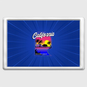 Магнит 45*70 с принтом California golden coast в Курске, Пластик | Размер: 78*52 мм; Размер печати: 70*45 | california | golden coast | гризли | закат | калифорния | медведь | пальмы | природа