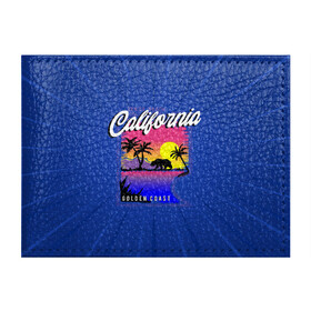 Обложка для студенческого билета с принтом California golden coast в Курске, натуральная кожа | Размер: 11*8 см; Печать на всей внешней стороне | Тематика изображения на принте: california | golden coast | гризли | закат | калифорния | медведь | пальмы | природа