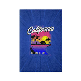 Обложка для паспорта матовая кожа с принтом California golden coast в Курске, натуральная матовая кожа | размер 19,3 х 13,7 см; прозрачные пластиковые крепления | Тематика изображения на принте: california | golden coast | гризли | закат | калифорния | медведь | пальмы | природа
