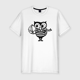 Мужская футболка хлопок Slim с принтом Сова с корабликом в Курске, 92% хлопок, 8% лайкра | приталенный силуэт, круглый вырез ворота, длина до линии бедра, короткий рукав | owl | owls | сова | совушка | совы | филин | фраза | юмор