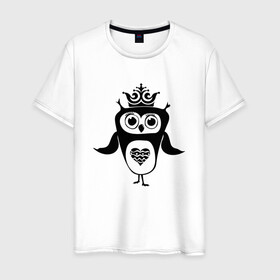 Мужская футболка хлопок с принтом Сова принцесса в Курске, 100% хлопок | прямой крой, круглый вырез горловины, длина до линии бедер, слегка спущенное плечо. | owl | owls | сова | совушка | совы | филин | фраза | юмор