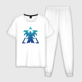 Мужская пижама хлопок с принтом Terran logo | Blue в Курске, 100% хлопок | брюки и футболка прямого кроя, без карманов, на брюках мягкая резинка на поясе и по низу штанин
 | marine | terran | земляне | маринос | морпехи | раса людей | терран
