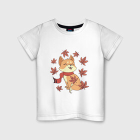 Детская футболка хлопок с принтом Осенний милый котик и листопад в Курске, 100% хлопок | круглый вырез горловины, полуприлегающий силуэт, длина до линии бедер | Тематика изображения на принте: art | autumn | cat | cats | cute | fall | kawaii | kitten | kitty | leaf fall | pussycat | арт | в шарфике | иллюстрация | кавайи | кавайный кот | клен | кленовые листья | котенок | коты | котята | листья | милота | осень | рисунок | рыжий ко
