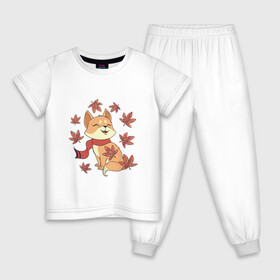 Детская пижама хлопок с принтом Осенний милый котик и листопад в Курске, 100% хлопок |  брюки и футболка прямого кроя, без карманов, на брюках мягкая резинка на поясе и по низу штанин
 | art | autumn | cat | cats | cute | fall | kawaii | kitten | kitty | leaf fall | pussycat | арт | в шарфике | иллюстрация | кавайи | кавайный кот | клен | кленовые листья | котенок | коты | котята | листья | милота | осень | рисунок | рыжий ко
