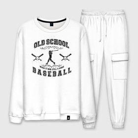 Мужской костюм хлопок с принтом OLD SCHOOL BASEBALL в Курске, 100% хлопок | на свитшоте круглая горловина, мягкая резинка по низу. Брюки заужены к низу, на них два вида карманов: два “обычных” по бокам и два объемных, с клапанами, расположенные ниже линии бедра. Брюки с мягкой трикотажной резинкой на поясе и по низу штанин. В поясе для дополнительного комфорта — широкие завязки | Тематика изображения на принте: baseball | old school | old school baseball | арнамент | бейсбол | бейсболист | бейсбольная бита | бейсбольный мяч | бита | игра | командная игра | мяч | спорт | старая школа | старая школа бейсбола | фракталы