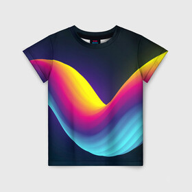 Детская футболка 3D с принтом Neon wire в Курске, 100% гипоаллергенный полиэфир | прямой крой, круглый вырез горловины, длина до линии бедер, чуть спущенное плечо, ткань немного тянется | Тематика изображения на принте: neon | rainbow | геометрия | линии | неон | радуга | разноцветный | светящийся