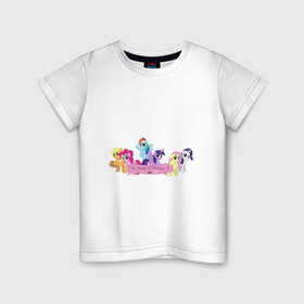 Детская футболка хлопок с принтом My Little Pony Happy Birthday в Курске, 100% хлопок | круглый вырез горловины, полуприлегающий силуэт, длина до линии бедер | applejack | friendship | mylittlepony | rainbow dash | twilight sparkle | waifu | вайфу | дружба это магия | друзья | кони | моя маленькая пони | мультфильм | пони | радуга | ренбоу деш | эплджек
