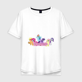 Мужская футболка хлопок Oversize с принтом My Little Pony Happy Birthday в Курске, 100% хлопок | свободный крой, круглый ворот, “спинка” длиннее передней части | applejack | friendship | mylittlepony | rainbow dash | twilight sparkle | waifu | вайфу | дружба это магия | друзья | кони | моя маленькая пони | мультфильм | пони | радуга | ренбоу деш | эплджек