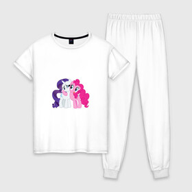 Женская пижама хлопок с принтом My Little Pony Pinkie Pie And  в Курске, 100% хлопок | брюки и футболка прямого кроя, без карманов, на брюках мягкая резинка на поясе и по низу штанин | Тематика изображения на принте: applejack | friendship | mylittlepony | rainbow dash | twilight sparkle | waifu | вайфу | дружба это магия | друзья | кони | моя маленькая пони | мультфильм | пони | радуга | ренбоу деш | эплджек