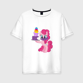 Женская футболка хлопок Oversize с принтом My Little Pony Pinkie Pie в Курске, 100% хлопок | свободный крой, круглый ворот, спущенный рукав, длина до линии бедер
 | applejack | friendship | mylittlepony | rainbow dash | twilight sparkle | waifu | вайфу | дружба это магия | друзья | кони | моя маленькая пони | мультфильм | пони | радуга | ренбоу деш | эплджек