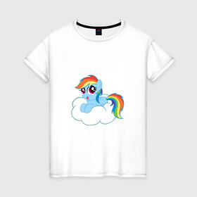 Женская футболка хлопок с принтом My Little Pony Rainbow Dash в Курске, 100% хлопок | прямой крой, круглый вырез горловины, длина до линии бедер, слегка спущенное плечо | applejack | friendship | mylittlepony | rainbow dash | twilight sparkle | waifu | вайфу | дружба это магия | друзья | кони | моя маленькая пони | мультфильм | пони | радуга | ренбоу деш | эплджек