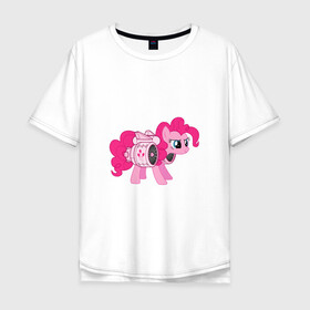 Мужская футболка хлопок Oversize с принтом Pinkie Pie   в Курске, 100% хлопок | свободный крой, круглый ворот, “спинка” длиннее передней части | applejack | friendship | mylittlepony | rainbow dash | twilight sparkle | waifu | вайфу | дружба это магия | друзья | кони | моя маленькая пони | мультфильм | пони | радуга | ренбоу деш | эплджек