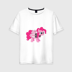 Женская футболка хлопок Oversize с принтом Pinkie Pie   в Курске, 100% хлопок | свободный крой, круглый ворот, спущенный рукав, длина до линии бедер
 | applejack | friendship | mylittlepony | rainbow dash | twilight sparkle | waifu | вайфу | дружба это магия | друзья | кони | моя маленькая пони | мультфильм | пони | радуга | ренбоу деш | эплджек