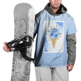 Накидка на куртку 3D с принтом Цветочный холодок в Курске, 100% полиэстер |  | градиент | мороженое | мрамор | облака | рожок | розы | цветы