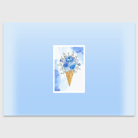 Поздравительная открытка с принтом Цветочный холодок в Курске, 100% бумага | плотность бумаги 280 г/м2, матовая, на обратной стороне линовка и место для марки
 | градиент | мороженое | мрамор | облака | рожок | розы | цветы