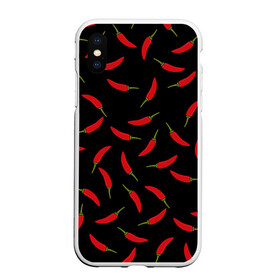 Чехол для iPhone XS Max матовый с принтом Chili peppers в Курске, Силикон | Область печати: задняя сторона чехла, без боковых панелей | Тематика изображения на принте: chili peppers | горячий | еда | овощ | острый | перец чили | узор