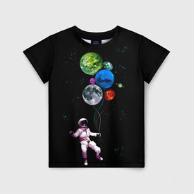 Детская футболка 3D с принтом Космонавт Воздушные Планеты в Курске, 100% гипоаллергенный полиэфир | прямой крой, круглый вырез горловины, длина до линии бедер, чуть спущенное плечо, ткань немного тянется | alien | earth | galaxy | hello | mars | moon | nasa | space | star | абстракция | вселенная | звезда | земля | космонавт | космос | луна | марс | наса | нло | планета | привет | текстура | узор | шары