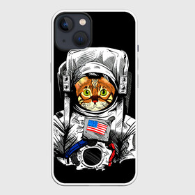 Чехол для iPhone 13 с принтом Кот Космонавт (США) в Курске,  |  | cat | earth | mars | moon | nasa | space | star | животные | звезда | земля | космонавт | космос | кот | кошка | луна | марс | наса | планета | прикол