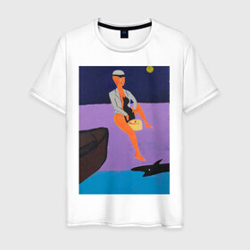 Мужская футболка хлопок с принтом Картина #1, Ческидов в Курске, 100% хлопок | прямой крой, круглый вырез горловины, длина до линии бедер, слегка спущенное плечо. | абстракция | акула | берег | женщина | кошка | лодка | луна