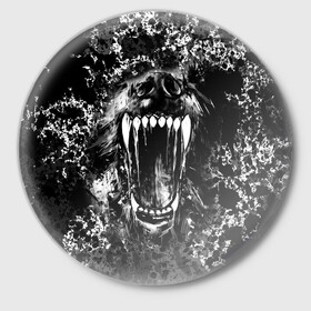 Значок с принтом Волчья пасть в Курске,  металл | круглая форма, металлическая застежка в виде булавки | волк | волчья пасть | животные | зубы | оскал | рык | собака
