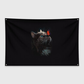 Флаг-баннер с принтом Котик и бабочка в Курске, 100% полиэстер | размер 67 х 109 см, плотность ткани — 95 г/м2; по краям флага есть четыре люверса для крепления | бабочка | бабочка на носу | животные | кот | котенок | кошка