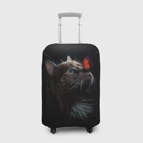 Чехол для чемодана 3D с принтом Котик и бабочка в Курске, 86% полиэфир, 14% спандекс | двустороннее нанесение принта, прорези для ручек и колес | бабочка | бабочка на носу | животные | кот | котенок | кошка