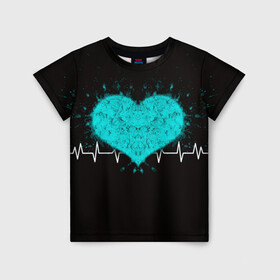 Детская футболка 3D с принтом стук сердца в Курске, 100% гипоаллергенный полиэфир | прямой крой, круглый вырез горловины, длина до линии бедер, чуть спущенное плечо, ткань немного тянется | в ритме сердца | геометрическое сердце | горячее сердце | огненное сердце | сердце