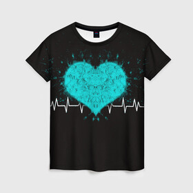 Женская футболка 3D с принтом стук сердца в Курске, 100% полиэфир ( синтетическое хлопкоподобное полотно) | прямой крой, круглый вырез горловины, длина до линии бедер | в ритме сердца | геометрическое сердце | горячее сердце | огненное сердце | сердце