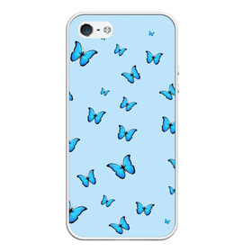 Чехол для iPhone 5/5S матовый с принтом Синие бабочки в Курске, Силикон | Область печати: задняя сторона чехла, без боковых панелей | blue | butterfly | emoji | smile | бабочки | насекомые | эмоджи