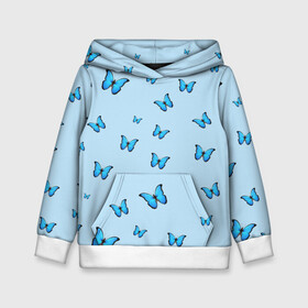 Детская толстовка 3D с принтом Синие бабочки в Курске, 100% полиэстер | двухслойный капюшон со шнурком для регулировки, мягкие манжеты на рукавах и по низу толстовки, спереди карман-кенгуру с мягким внутренним слоем | blue | butterfly | emoji | smile | бабочки | насекомые | эмоджи