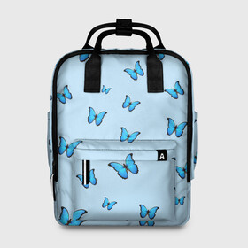 Женский рюкзак 3D с принтом Синие бабочки в Курске, 100% полиэстер | лямки с регулируемой длиной, сверху ручки, чтобы рюкзак нести как сумку. Основное отделение закрывается на молнию, как и внешний карман. Внутри два дополнительных кармана, один из которых закрывается на молнию. По бокам два дополнительных кармашка, куда поместится маленькая бутылочка
 | blue | butterfly | emoji | smile | бабочки | насекомые | эмоджи