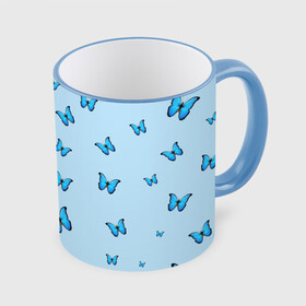 Кружка с принтом Синие бабочки в Курске, керамика | ёмкость 330 мл | blue | butterfly | emoji | smile | бабочки | насекомые | эмоджи
