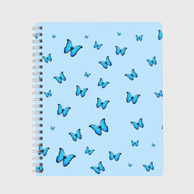 Тетрадь с принтом Синие бабочки в Курске, 100% бумага | 48 листов, плотность листов — 60 г/м2, плотность картонной обложки — 250 г/м2. Листы скреплены сбоку удобной пружинной спиралью. Уголки страниц и обложки скругленные. Цвет линий — светло-серый
 | blue | butterfly | emoji | smile | бабочки | насекомые | эмоджи