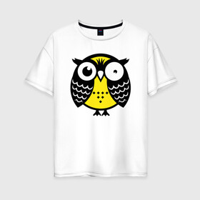 Женская футболка хлопок Oversize с принтом Уставшая сова в Курске, 100% хлопок | свободный крой, круглый ворот, спущенный рукав, длина до линии бедер
 | owl | owls | сова | совушка | совы | филин | фраза | юмор