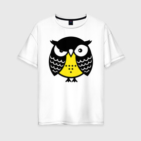 Женская футболка хлопок Oversize с принтом Сердитая сова в Курске, 100% хлопок | свободный крой, круглый ворот, спущенный рукав, длина до линии бедер
 | owl | owls | сова | совушка | совы | филин | фраза | юмор