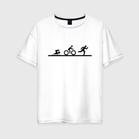 Женская футболка хлопок Oversize с принтом Троеборье в Курске, 100% хлопок | свободный крой, круглый ворот, спущенный рукав, длина до линии бедер
 | ironman | tri | triathlon | бег | велосипед | велоспорт | выносливость | мультиспорт | плавание | сила | скорость | спорт | три | триатлон | троеборье | цикличный
