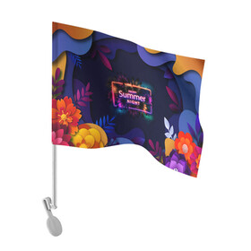 Флаг для автомобиля с принтом Летняя тропическая ночь в Курске, 100% полиэстер | Размер: 30*21 см | лето | листья | ночь | пальма | папоротник | тропики