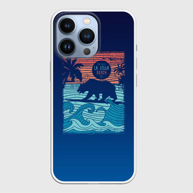 Чехол для iPhone 13 Pro с принтом Медведь на серфинге в Курске,  |  | волны | закат | медведь | море | океан | отдых | отпуск | пальмы | серфинг